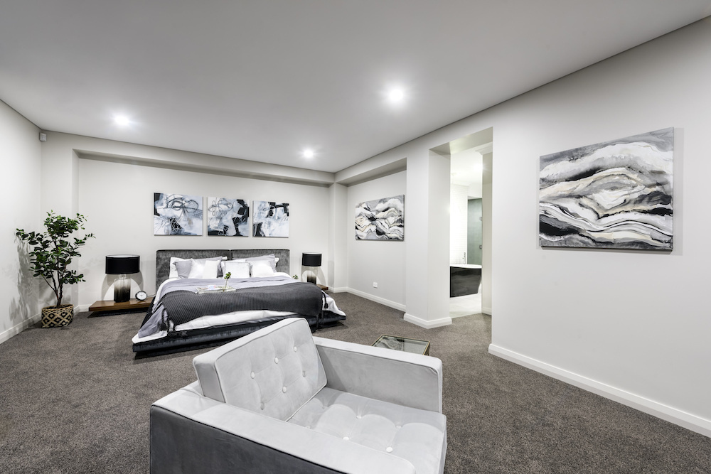 highbury homes perth builder two storey homes the volare narrow lot design master bedroom with chair